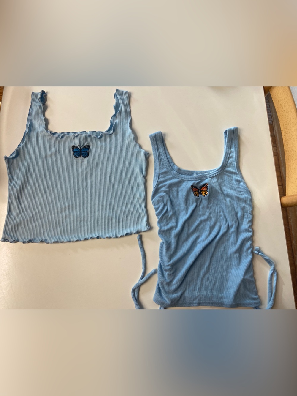SET OF 2 Blue Butterfly Embroidered Tank Tops excellent condition YA size S